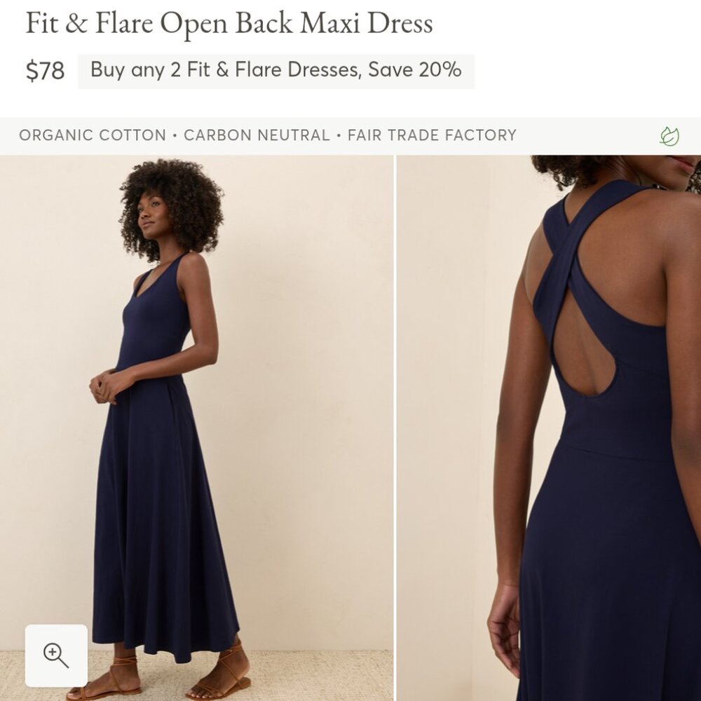 PACT Fit & Flare Open Back Maxi Dress S